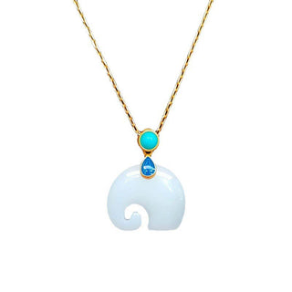 Buddha Gift White Jade Elephant Luck Fortune Necklace Pendant