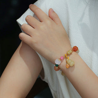 Buddha Gift Natural Golden Silk Jade Crystals Gourd Pixiu Pumpkin Beads Wealth Charm Bracelet