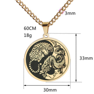 Buddha Gift Tiger Dragon Titanium Steel Chain Necklace Harmony Pendant