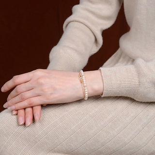 Buddha Gift 925 Sterling Silver 14K Gold Plated Natural Pearl Crystal Healing Double Layer Bracelet