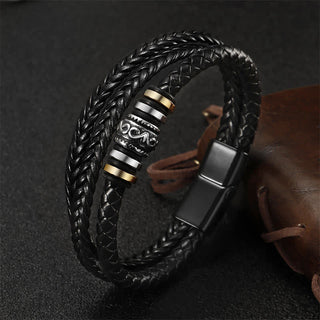 Buddha Gift Leather Layered Titanium Steel Balance Braided Bracelet