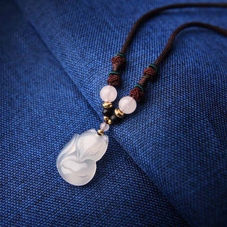 Buddha Gift Chalcedony Fox Pink Crystal Bead Harmony String Necklace Pendant