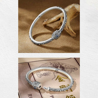 Buddha Gift 990 Sterling Silver Tibetan Auspicious Clouds Om Mani Padme Hum Engraved Creativity Bracelet Bangle