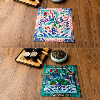 Buddha Gift Phoenix Dragon Kirin Embroidery Cup Mat Pad Tea Cup Coaster Kung Fu Tea Mat