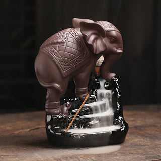 Buddha Gift Tibetan Elephant Purple Clay Backflow Smoke Fountain Peace Healing Incense Burner Decoration