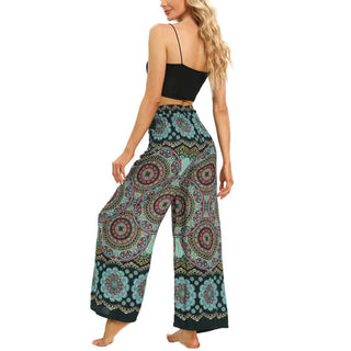 Buddha Gift Boho Mandala Print Lace-up Wide Leg Pants Women's Yoga Pants