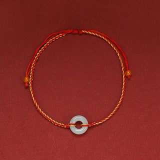 Buddha Gift Round Peace Buckle Jade Luck Abundance Braided Bracelet Anklet