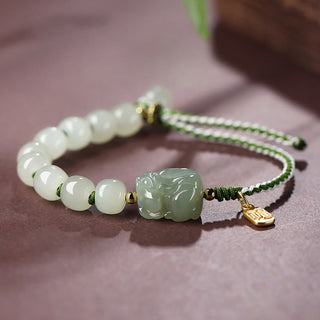 Buddha Gift Natural Hetian Jade PiXiu Luck Fu Character String Bracelet