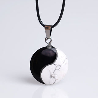 Buddha Gift Natural Black Obsidian White Turquoise Yin Yang Transformation Rope Necklace Pendant