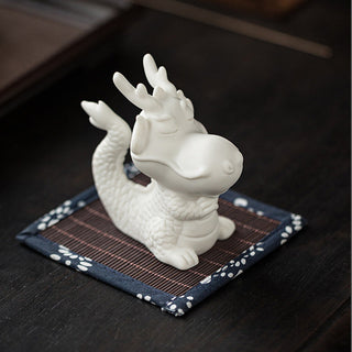 Buddha Gift Year Of The Dragon Luck White Porcelain Ceramic Tea Pet Home Figurine Decoration