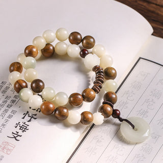 Buddha Gift Bodhi Seed Green Sandalwood Lotus Peace Buckle Harmony Double Wrap Bracelet