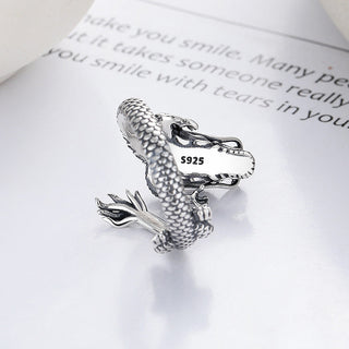 Buddha Gift Vintage 925 Sterling Silver Year Of The Dragon Design Luck Metal Ring