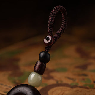 Buddha Gift Tibet Om Mani Padme Hum PiXiu Copper Coin Small Leaf Red Sandalwood Cinnabar Protection Key Chain