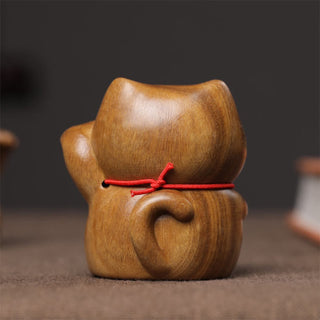 Buddha Gift Green Sandalwood Small Mini Cute Lucky Cat Peace Decorations