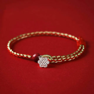 Buddha Gift Handmade 925 Sterling Silver Lotus Cinnabar Gold Bead Blessing Braid Bracelet
