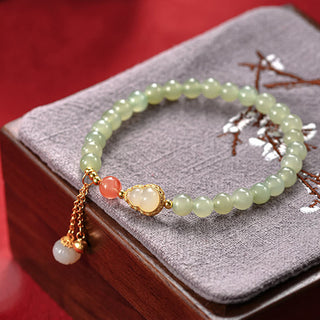 Buddha Gift 925 Sterling Silver Hetian Jade Gourd Lotus Abundance Luck Bracelet