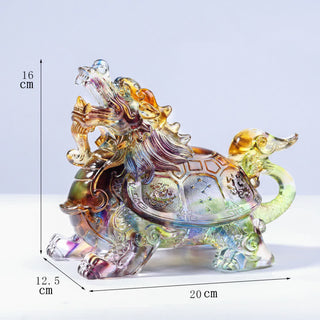 Buddha Gift Feng Shui Dragon Turtle Handmade Liuli Crystal Art Piece Home Office Decoration