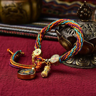 Buddha Gift Tibetan Luck Reincarnation Knot Prayer Wheel Dream Catcher Braid String Bracelet