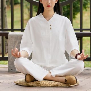 Buddha Gift 2Pcs Shirt Top Pants Meditation Zen Tai Chi Cotton Linen Clothing Women's Set