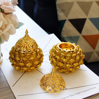 Buddha Gift Gold Pine Cone Pattern Spiritual Rituals Mini Incense Burner Home Tabletop Decor