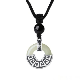 Buddha Gift 925 Sterling Silver Natural Hetian Jade Peace Buckle Prosperity Necklace Pendant
