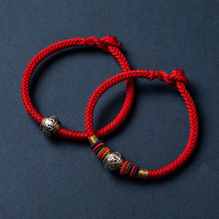Buddha Gift 925 Sterling Silver Tibet Handmade Om Mani Padme Hum Luck Protection King Kong Knot Braided Bracelet