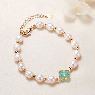 Buddha Gift Pearl Four Leaf Clover Wealth Chain Bracelet