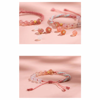 Buddha Gift Natural Gradient Agate Reincarnation Knot Peach Blossom Wealth Luck Handmade String Bracelet