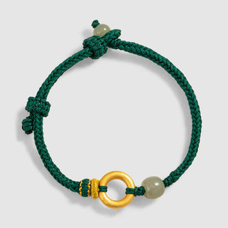 Buddha Gift 999 Sterling Silver Peace Buckle Hetian Jade Bead Luck Green Rope Braided Bracelet