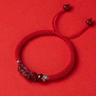Buddha Gift Handcrafted PiXiu Cinnabar Wealth Luck Braided Bracelet