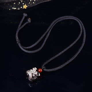 Buddha Gift Natural Silver Sheen Obsidian Dancing Lion Protection Necklace Pendant