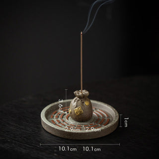 Buddha Gift Small Treasure Bowl Lucky Bag Bagua Tray Healing Ceramic Stick Incense Burner Decoration