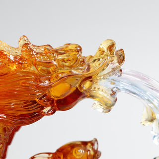 Buddha Gift Feng Shui Dragon Koi Fish Handmade Liuli Crystal Art Piece Home Office Decoration