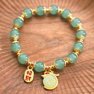 Buddha Gift Year of the Dragon Red Agate Green Aventurine Peace Buckle Fu Character Lucky Fortune Bracelet