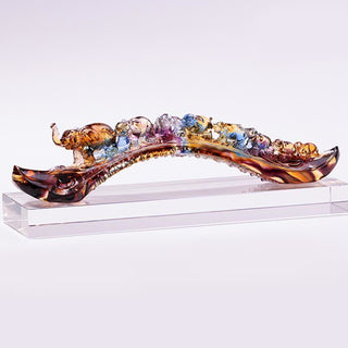 Buddha Gift Handmade Liuli Crystal Ruyi Elephant Art Piece Home Decoration With Crystal Base