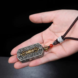 Buddha Gift Tibetan Om Mani Padme Hum Carved Dorje Vajra Rotatable Lotus Pattern Purity Rope Necklace Pendant