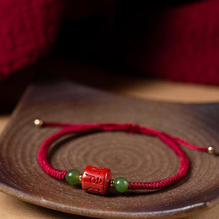 Buddha Gift Tibetan Cinnabar Om Mani Padme Hum Engraved Blessing Braided Rope Bracelet