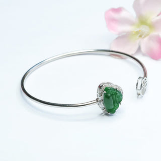 Buddha Gift 925 Sterling Silver Laughing Buddha Jade Luck Bracelet Bangle