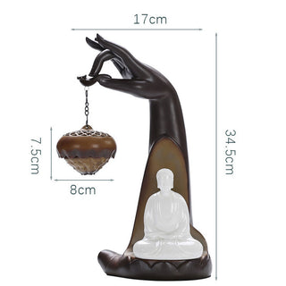 Buddha Gift Led Buddha Hand Backflow Smoke Fountain Healing Ceramic Stick Incense Burner Decoration