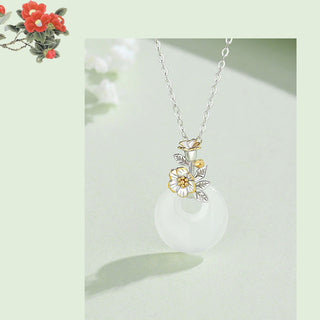 Buddha Gift 925 Sterling Silver Round Chalcedony Twelve Months Flower Harmony Necklace Pendant
