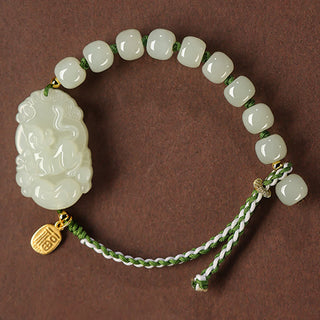Buddha Gift 925 Sterling Silver Chinese Zodiac Hetian Jade Happiness Luck String Bracelet