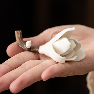 Buddha Gift Gardenia Flower Pattern Ceramic Healing Incense Burner Decoration