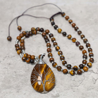 Buddha Gift Natural Tiger Eye Strength Beaded Pendant Necklace