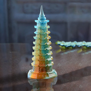 Buddha Gift Feng Shui Wenchang Tower Handmade Liuli Crystal Pagoda Art Piece Luck Home Office Decoration