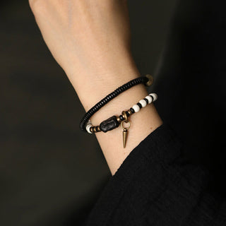 Buddha Gift Bone Beads Ebony Wood Copper Strength Couple Bracelet