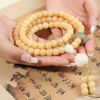 Buddha Gift Natural Bodhi Seed Lotus Dzi Bead Peace Harmony Charm Bracelet