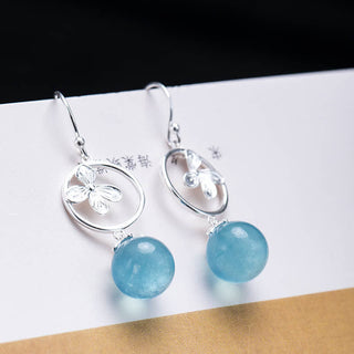 Buddha Gift 925 Sterling Silver Natural Aquamarine Leaf Flower Peace Earrings Necklace