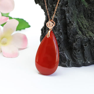 Buddha Gift 925 Sterling Silver Waterdrop Red Agate Confidence Necklace Pendant