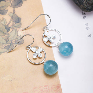 Buddha Gift 925 Sterling Silver Natural Aquamarine Leaf Flower Peace Earrings Necklace