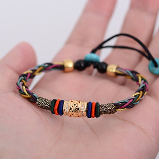 Buddha Gift Tibetan Handmade Eight Thread Knot Copper Coin Luck Weave String Bracelet